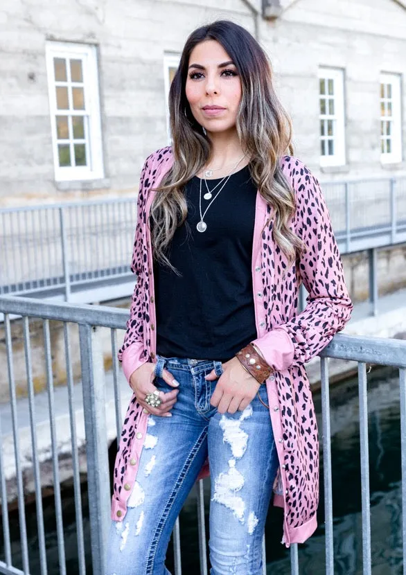 Leopard Button Snap Cardigan | S-2XL