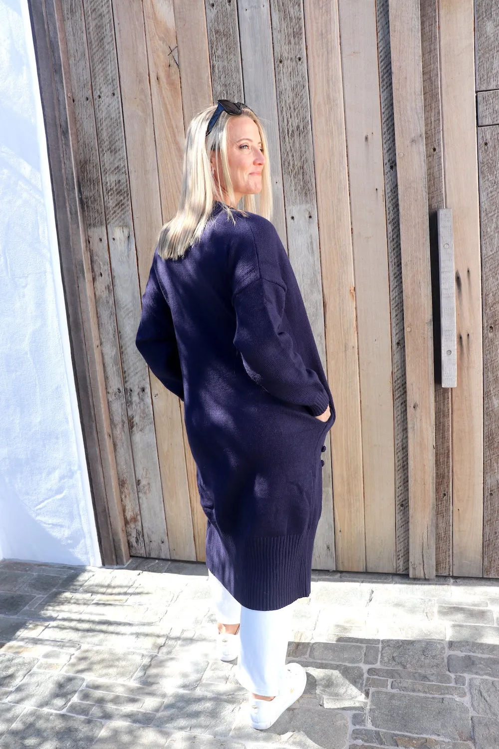 London Long Knit Cardi in Navy