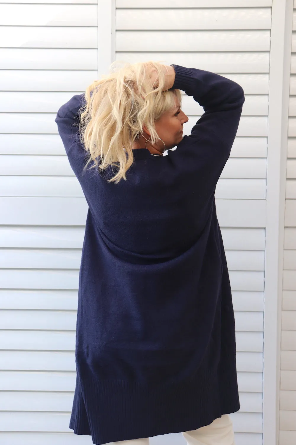 London Long Knit Cardi in Navy