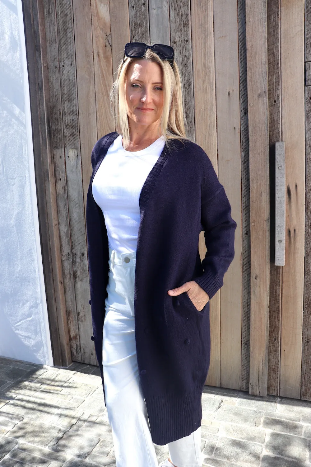 London Long Knit Cardi in Navy