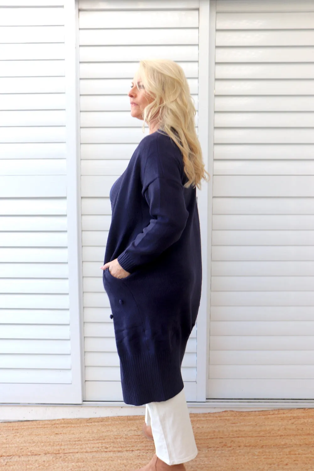 London Long Knit Cardi in Navy