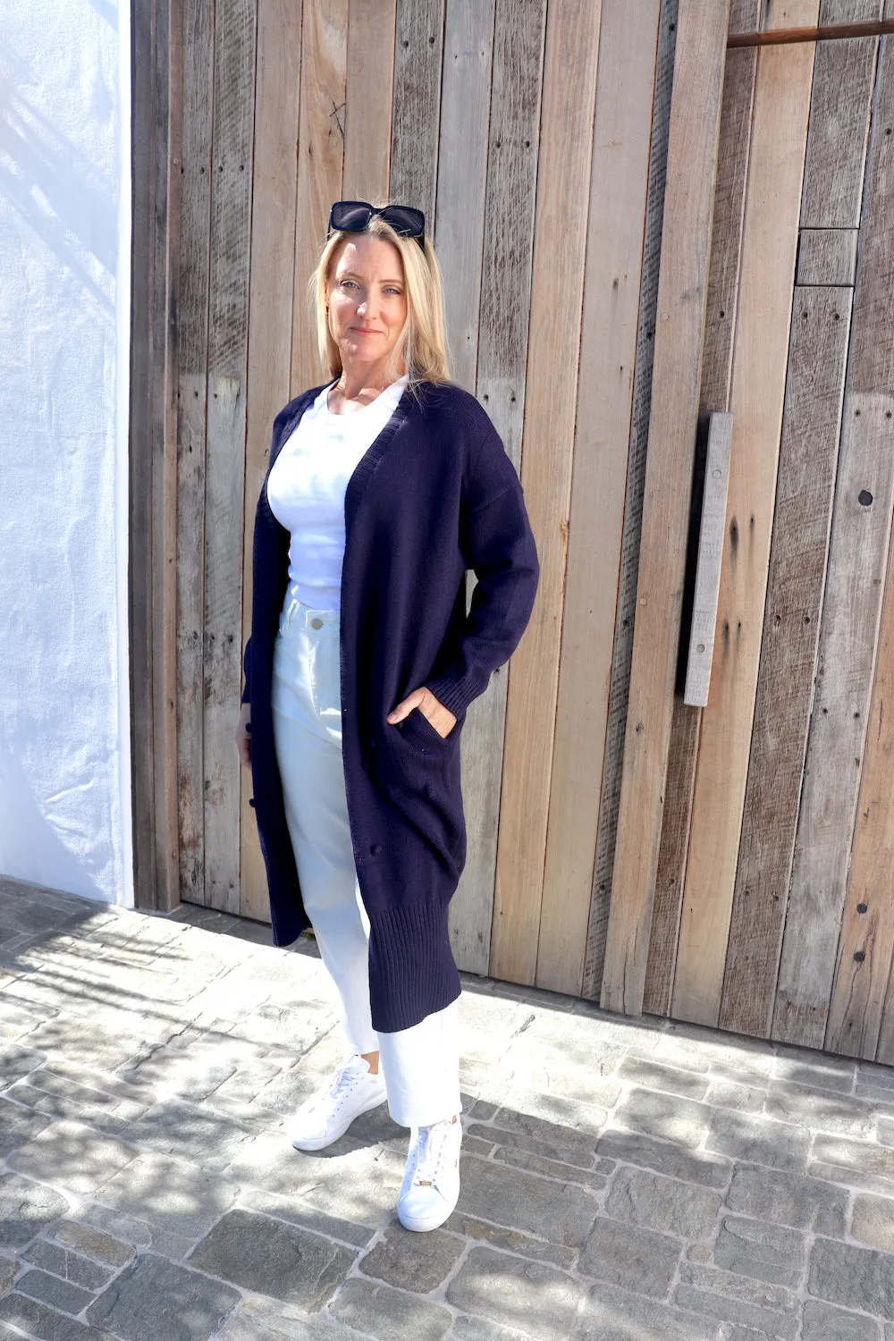 London Long Knit Cardi in Navy