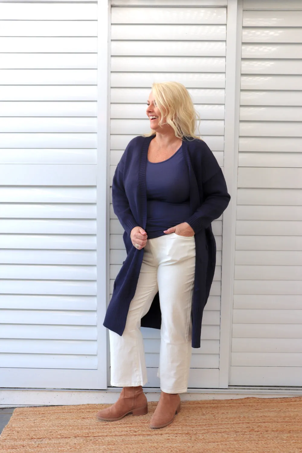 London Long Knit Cardi in Navy