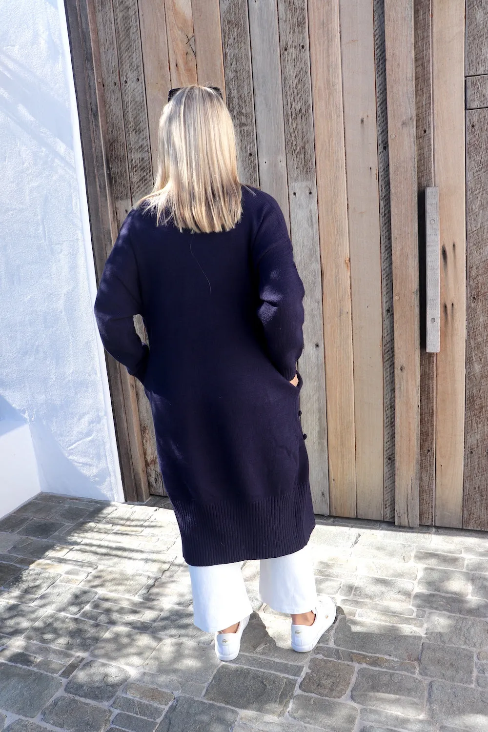 London Long Knit Cardi in Navy