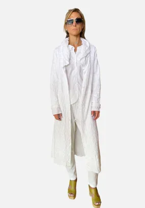 Long Floral Cotton Linen Jacquard Knitted Jacket - White