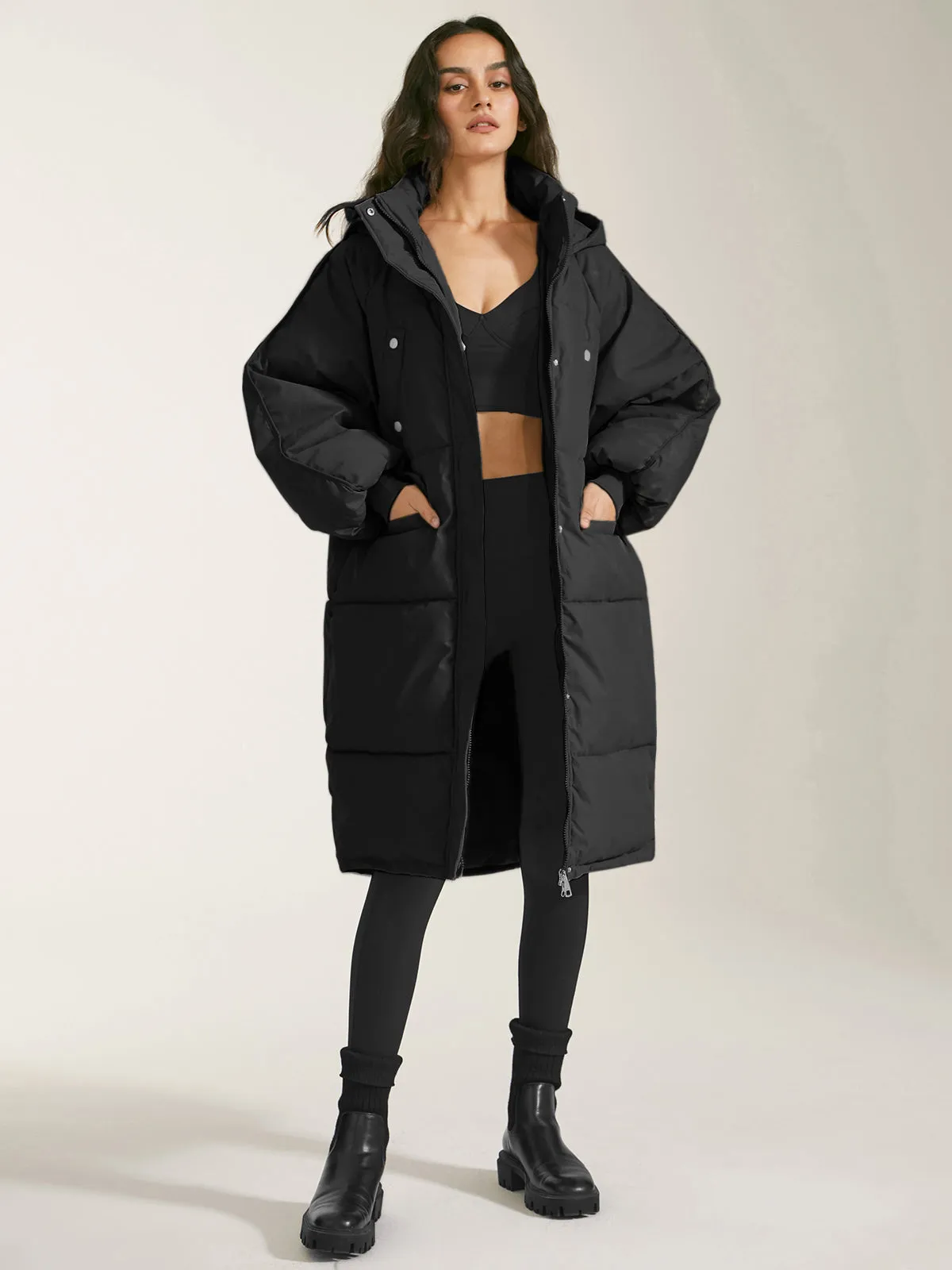 Long Hooded Graceful Puffer Parka Coat