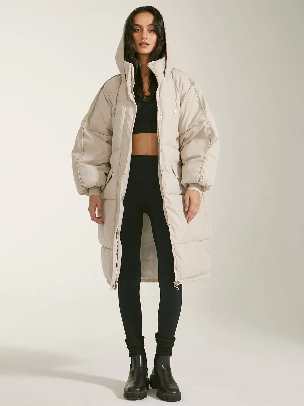 Long Hooded Graceful Puffer Parka Coat