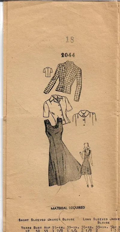 Mail Order 2044 Ladies Jumper Dress Blouse Jacket Vintage Sewing Pattern 1940s