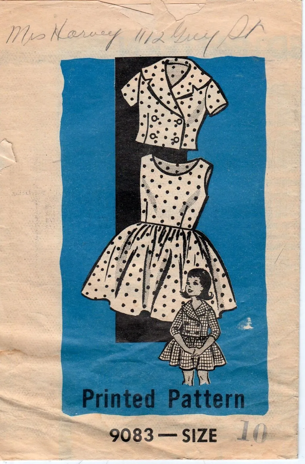 Mail Order 9083 Vintage 1960's Sewing Pattern Girls Sleeveless Dress Bolero Jacket Marian Martin