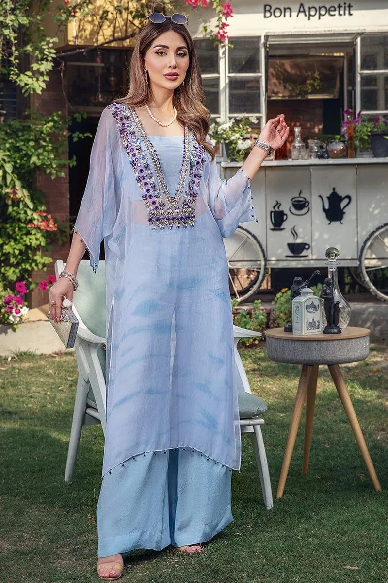 Malook - Asmani - Chiffon Long Shirt & Raw Silk Trouser - 2 Piece