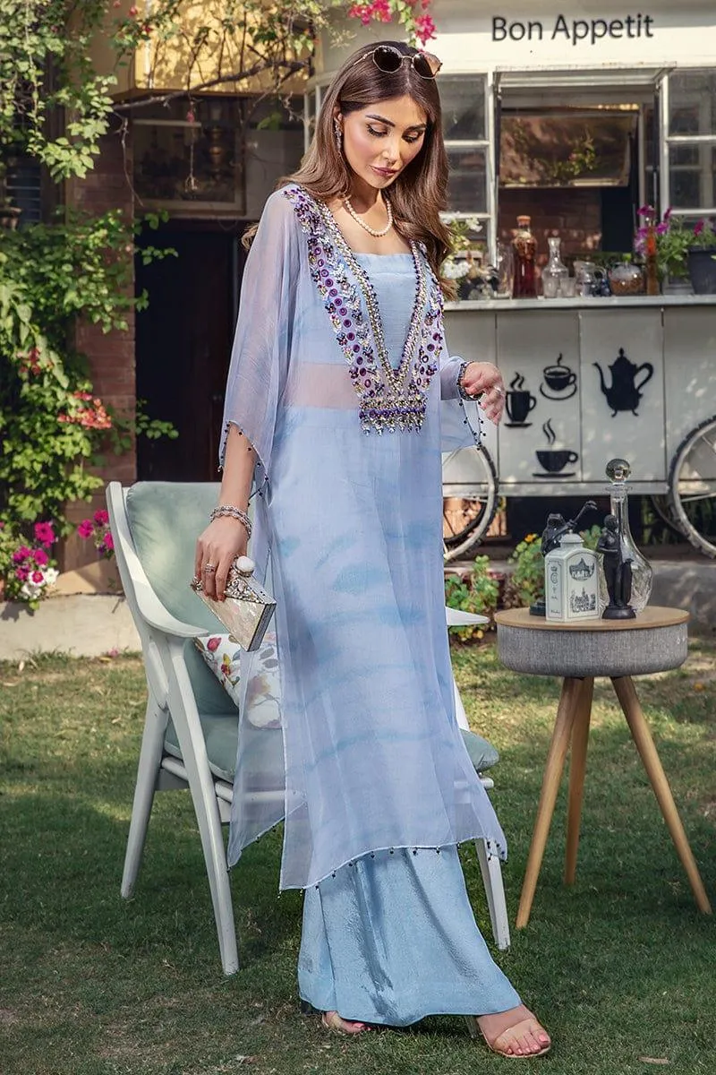 Malook - Asmani - Chiffon Long Shirt & Raw Silk Trouser - 2 Piece