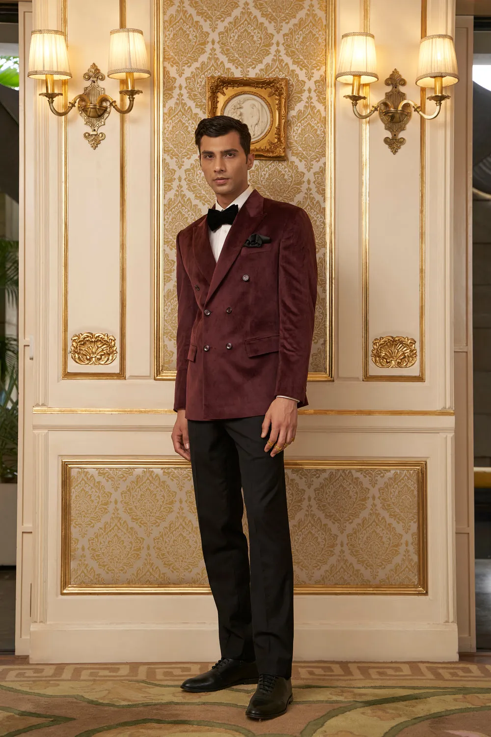 Maroon Double Breasted Velvet Jacket