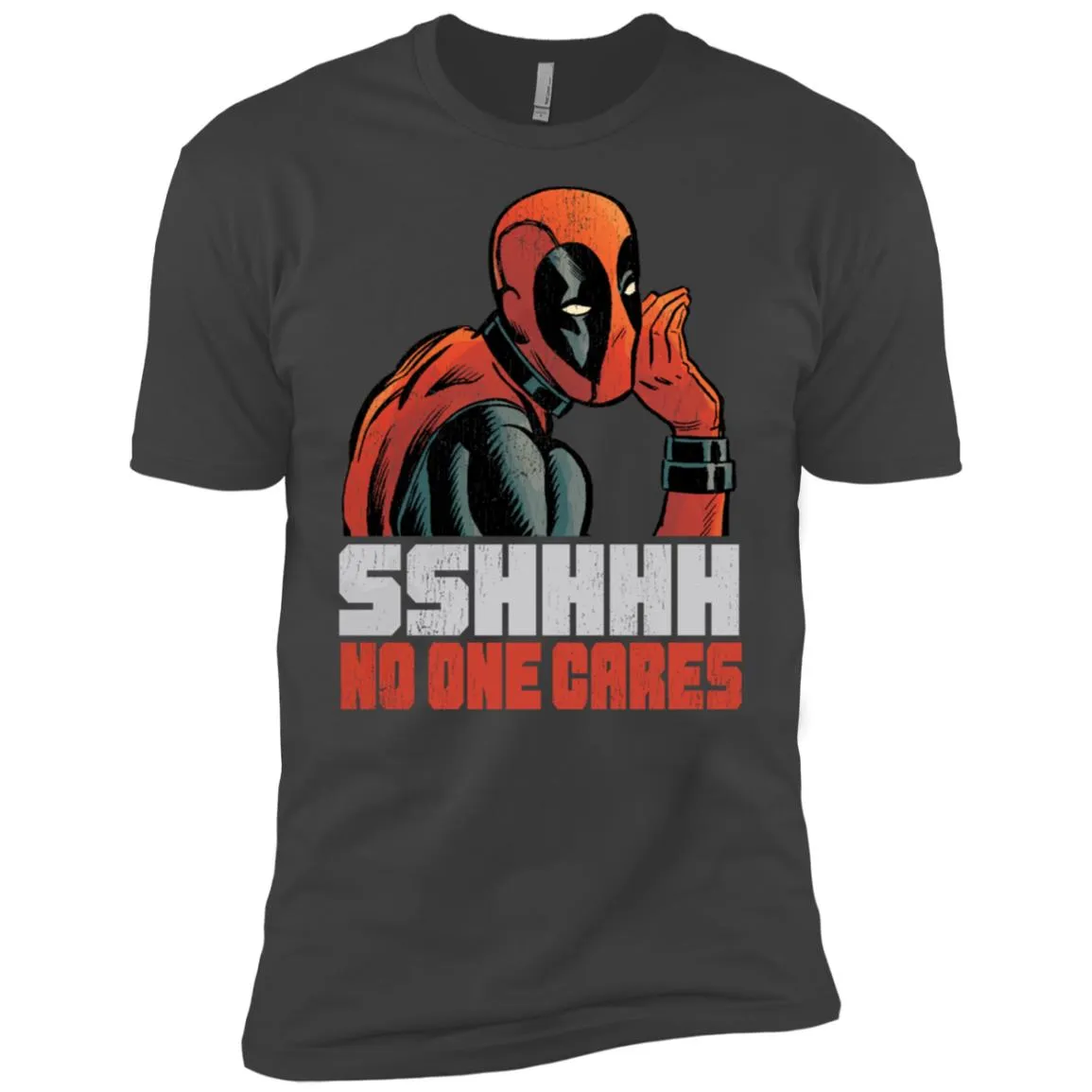 Marvel Deadpool Shhh No One Cares Whisper Men Short Sleeve T-Shirt