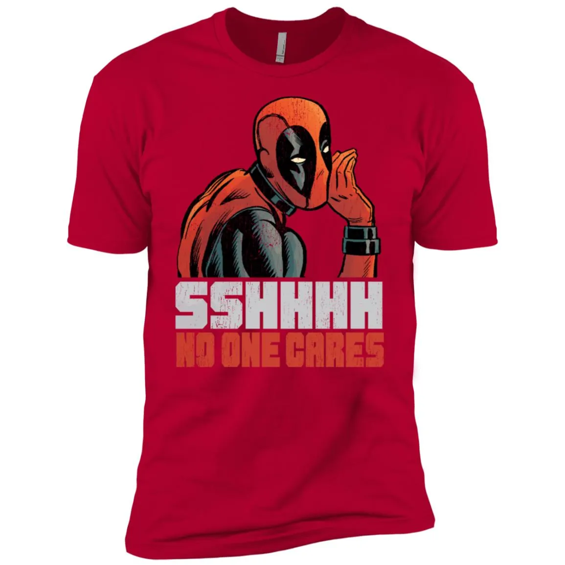 Marvel Deadpool Shhh No One Cares Whisper Men Short Sleeve T-Shirt