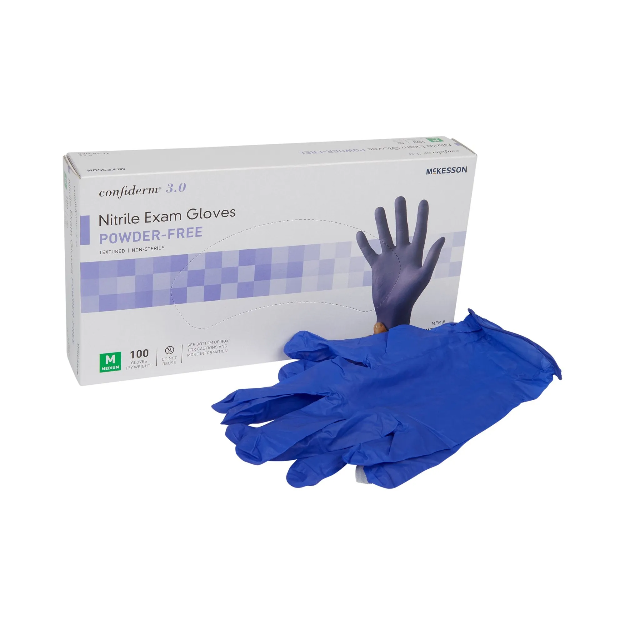 McKesson Confiderm® 3.0 Nitrile Exam Glove, Powder-Free, Medium, Blue