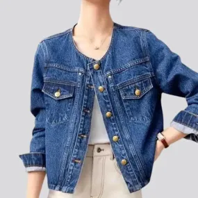 Medium-wash oversized denim jacket