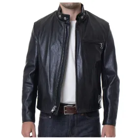 Men Classic Cafe Racer Leather Jacket Plain