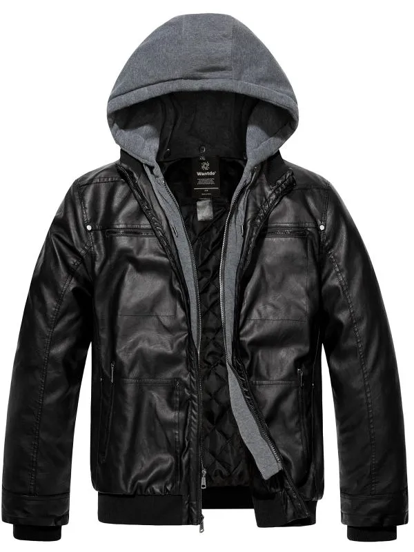 Men's Big and Tall PU Faux Leather Jacket Plus Size Motorcycle Bomer Jacket