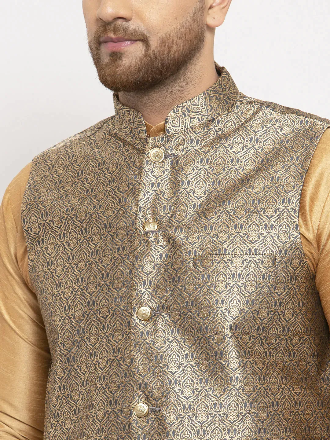 Men'S Grey Woven Nehru Jacket