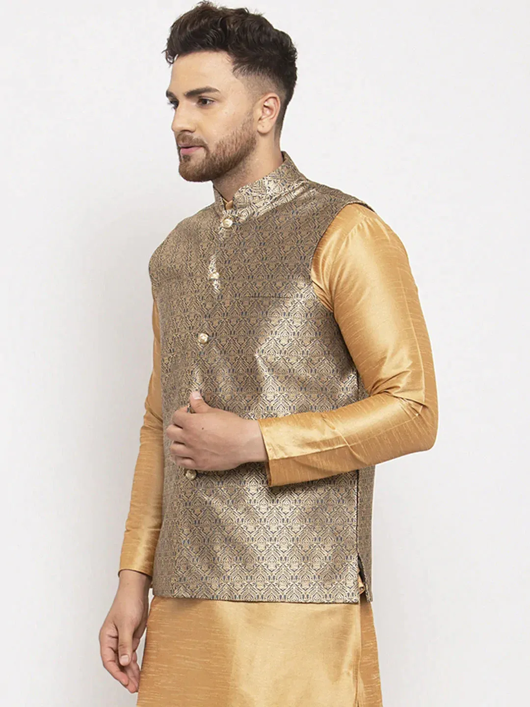 Men'S Grey Woven Nehru Jacket