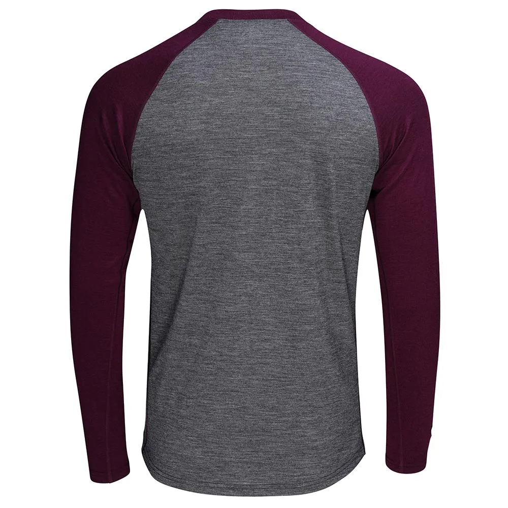 Mens Merino 180 Baseball Crew (Smoke/Wine)