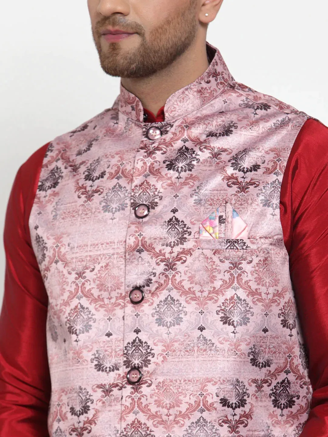 Men'S Pink Printed Nehru Jacket