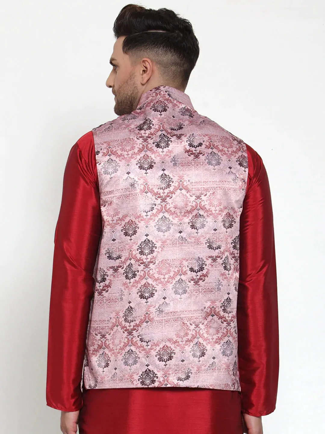 Men'S Pink Printed Nehru Jacket