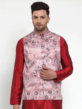 Men'S Pink Printed Nehru Jacket