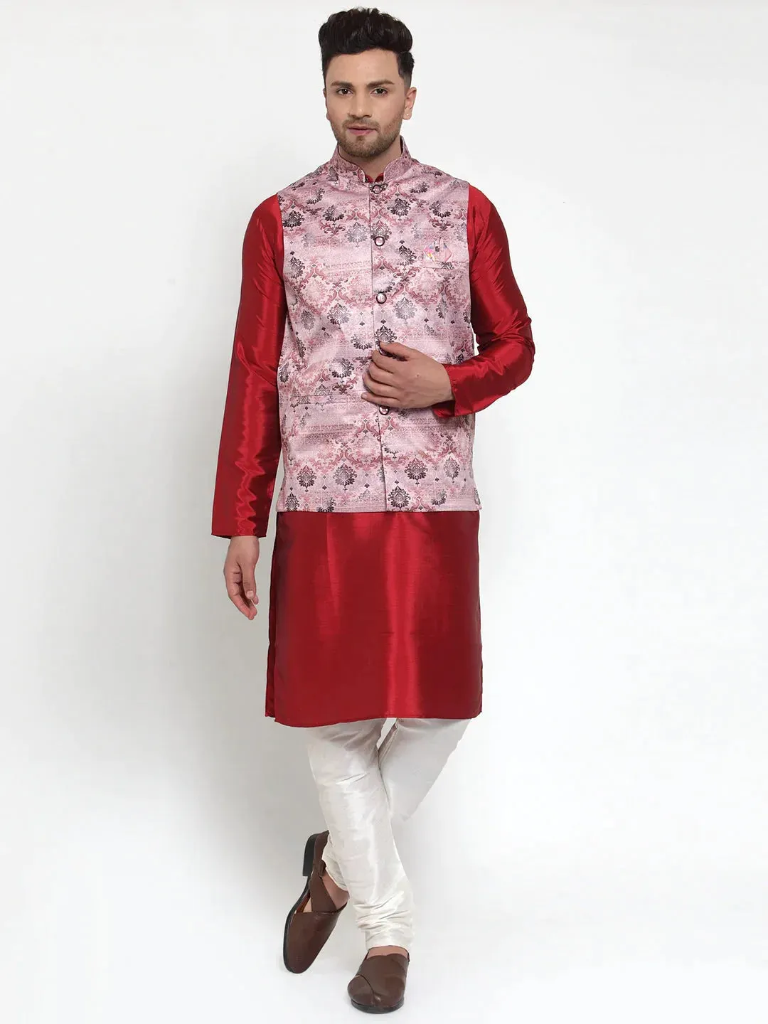 Men'S Pink Printed Nehru Jacket