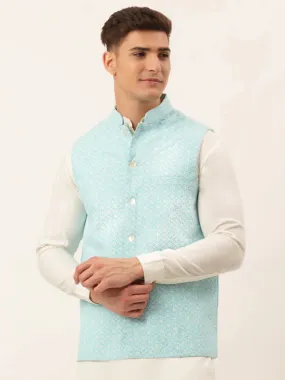 Men'S Sky Embroidered Nehru Jackets