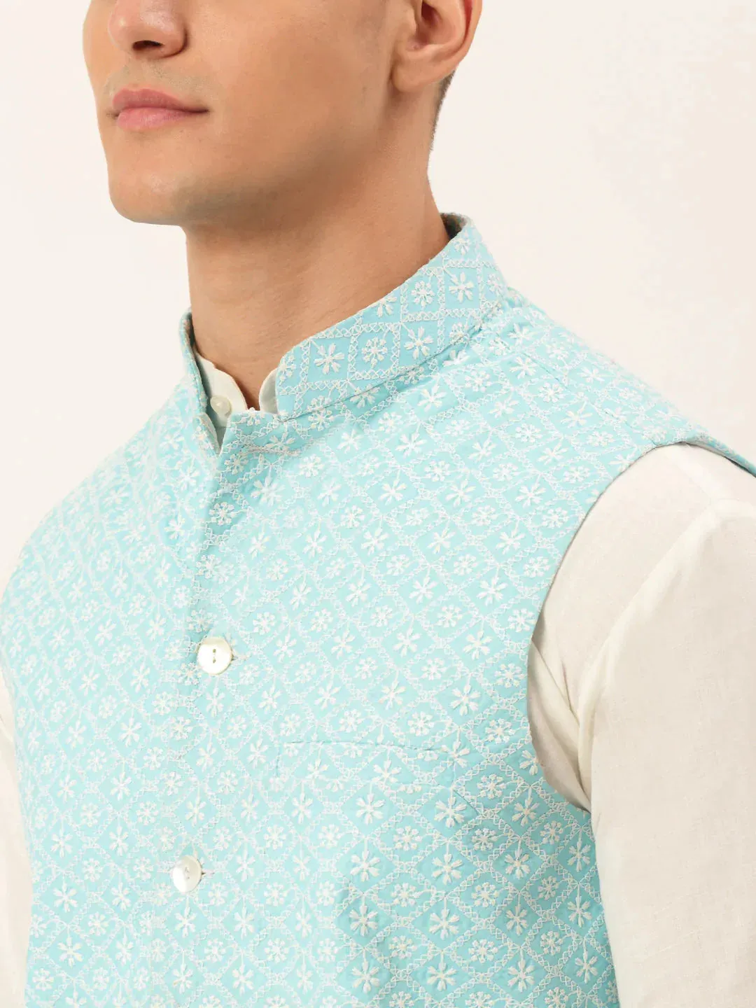 Men'S Sky Embroidered Nehru Jackets