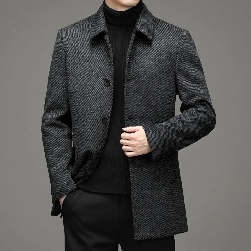 Men's solid color lapels plus cotton thick wool warm jacket