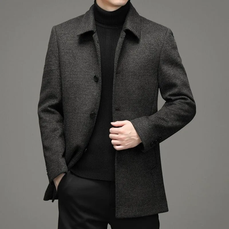 Men's solid color lapels plus cotton thick wool warm jacket