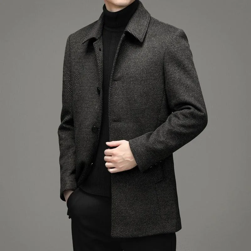 Men's solid color lapels plus cotton thick wool warm jacket