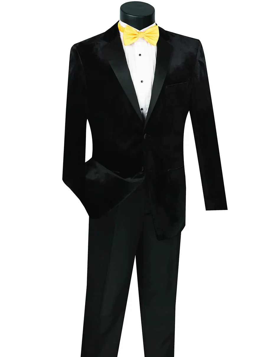 Mens Velvet Two Button Notch Tuxedo in Black