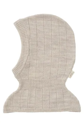 MERINO RIB KNITTED BALACLAVA - PALE CREAM MELANGE