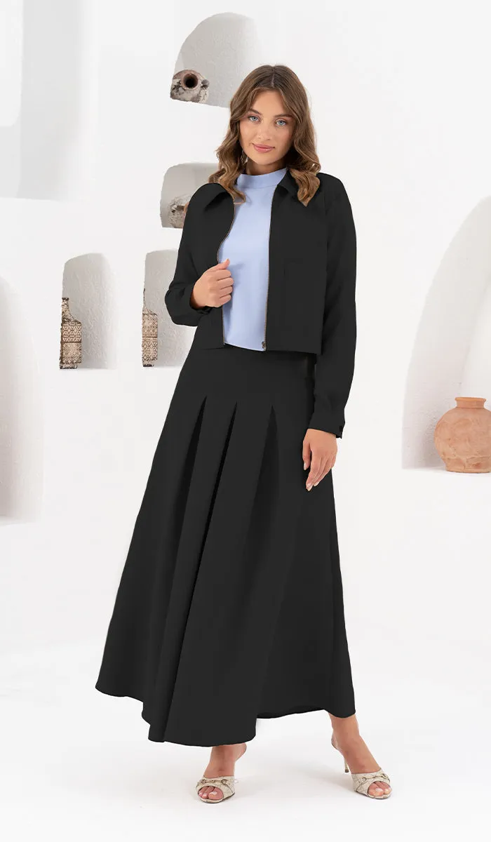 Mia Pleated Long Maxi Skirt - Black - Final Sale