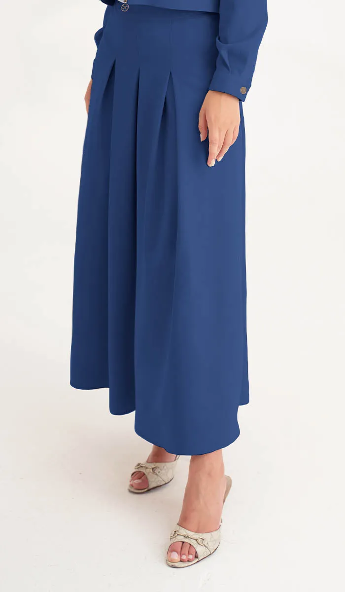 Mia Pleated Long Maxi Skirt - Indigo - Final Sale