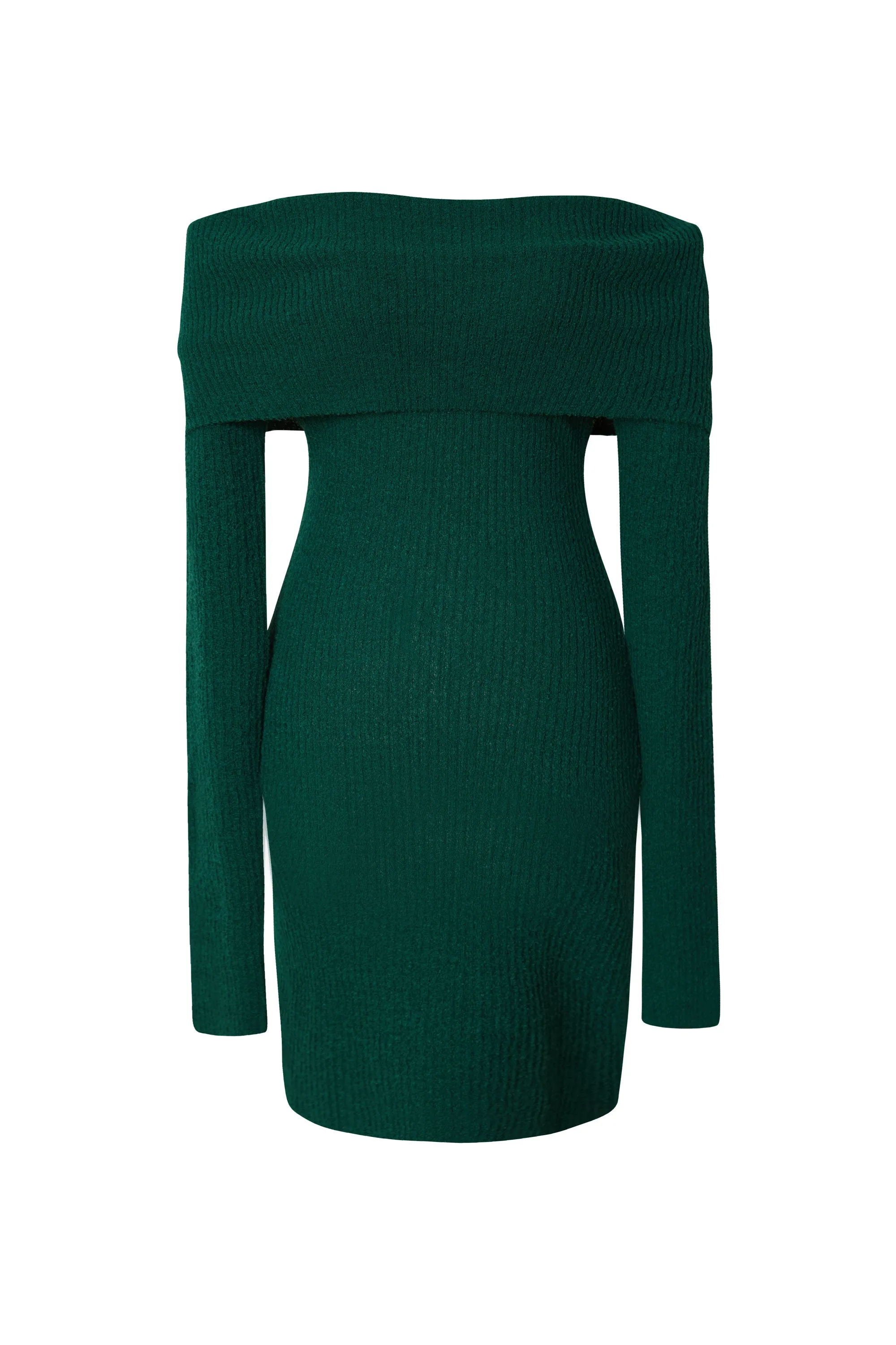 Michaela Dark Green Off The Shoulder Knit Dress