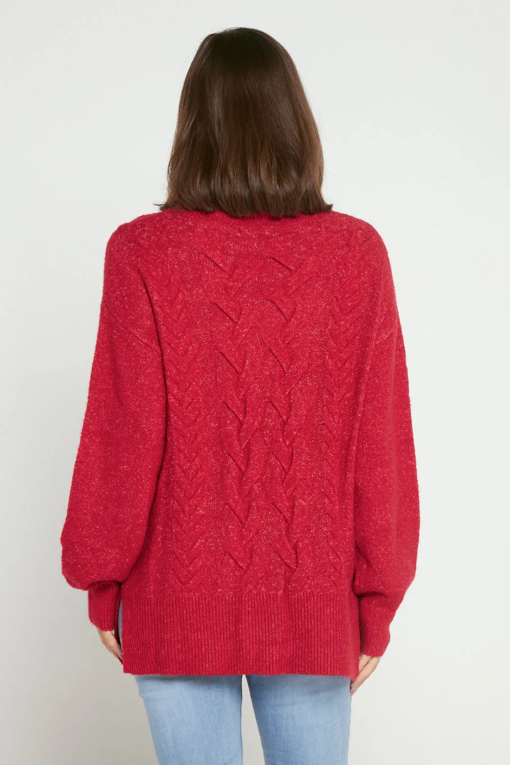 Miya Cowl Cable Knit Jumper - Raspberry