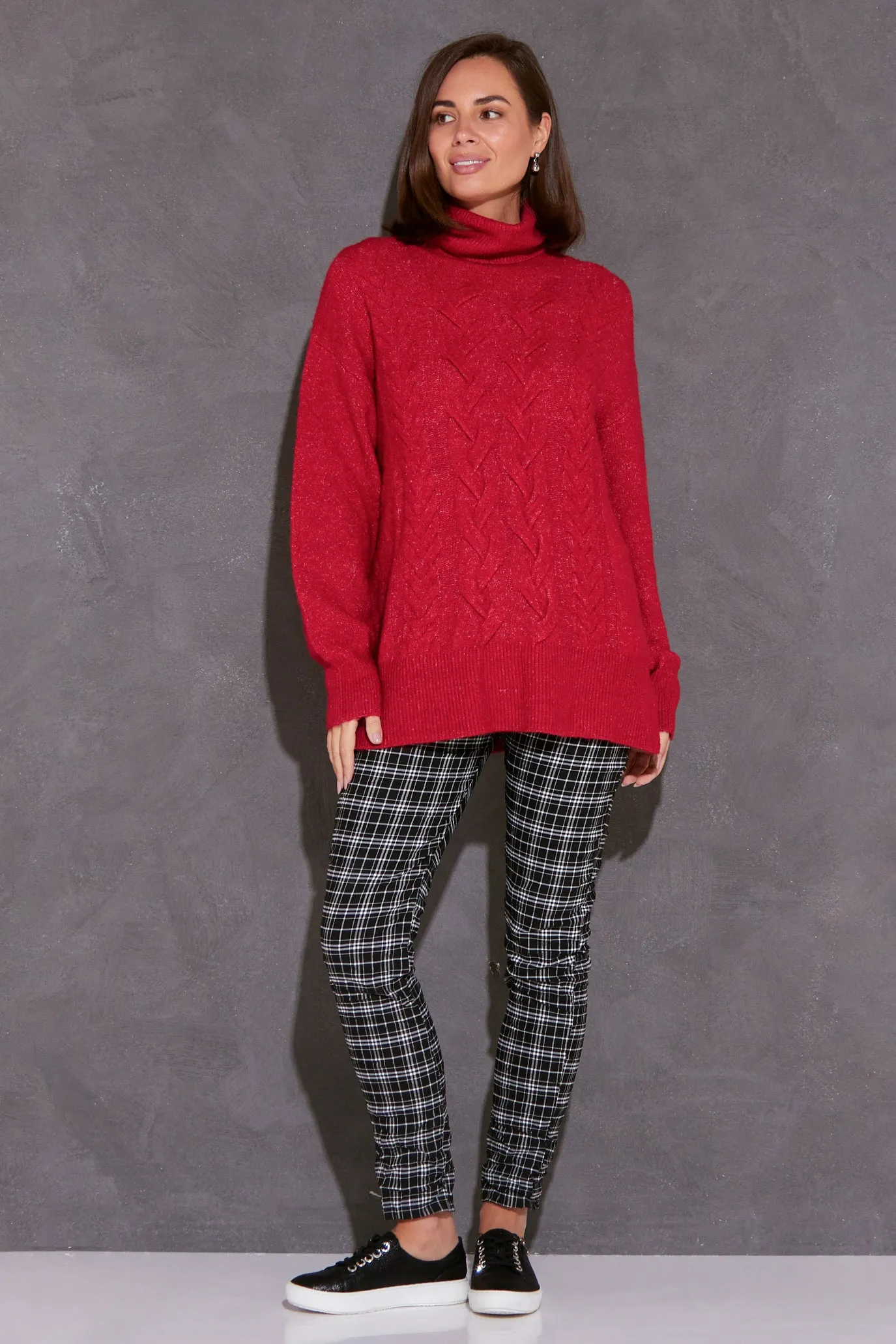 Miya Cowl Cable Knit Jumper - Raspberry