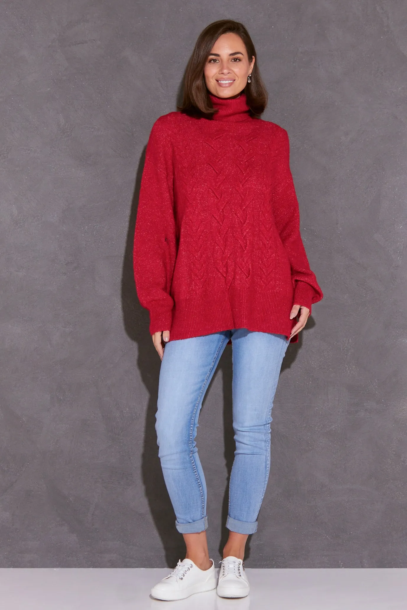 Miya Cowl Cable Knit Jumper - Raspberry