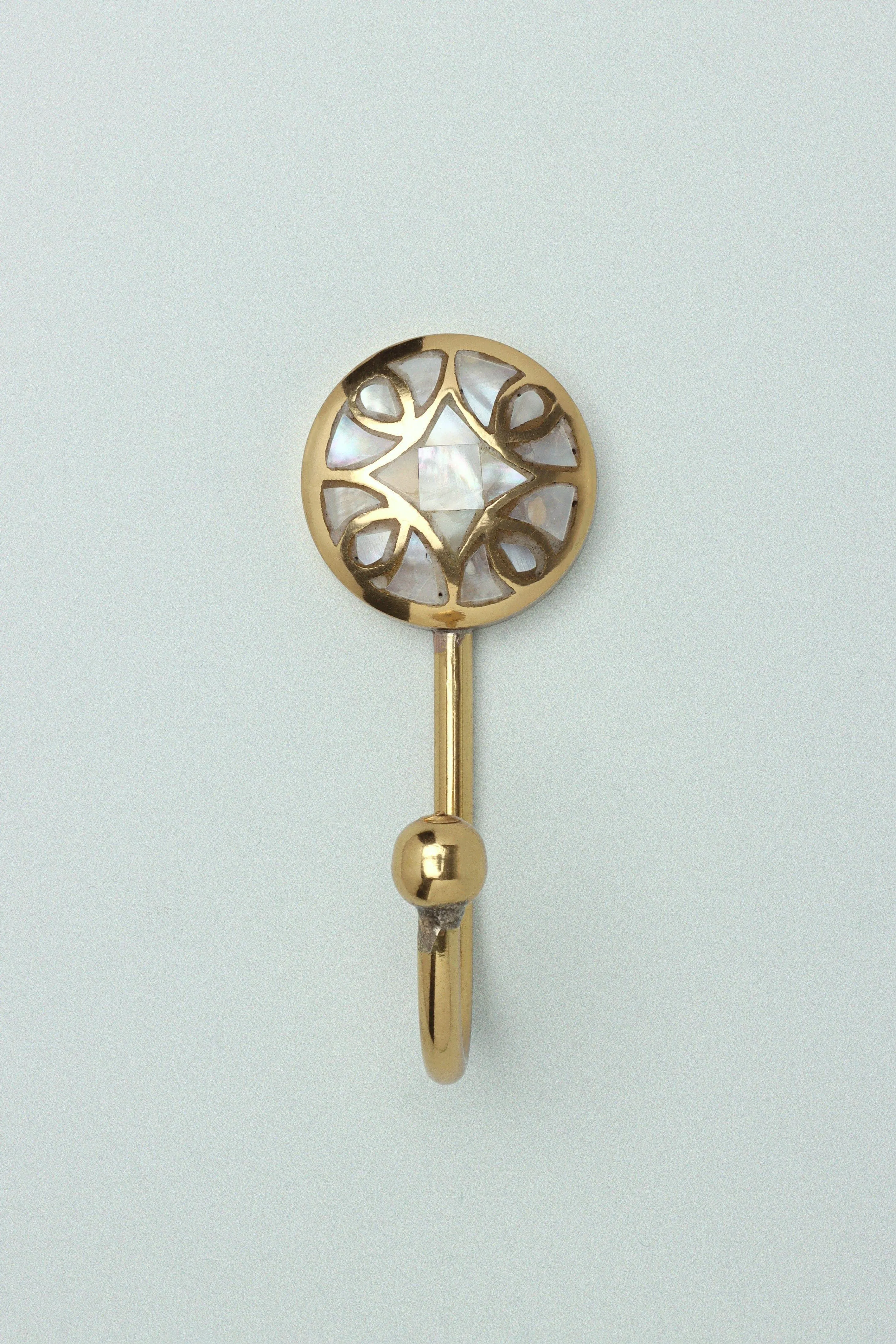 Mother Of Pearl Patterned Gold Brass Coat Hook