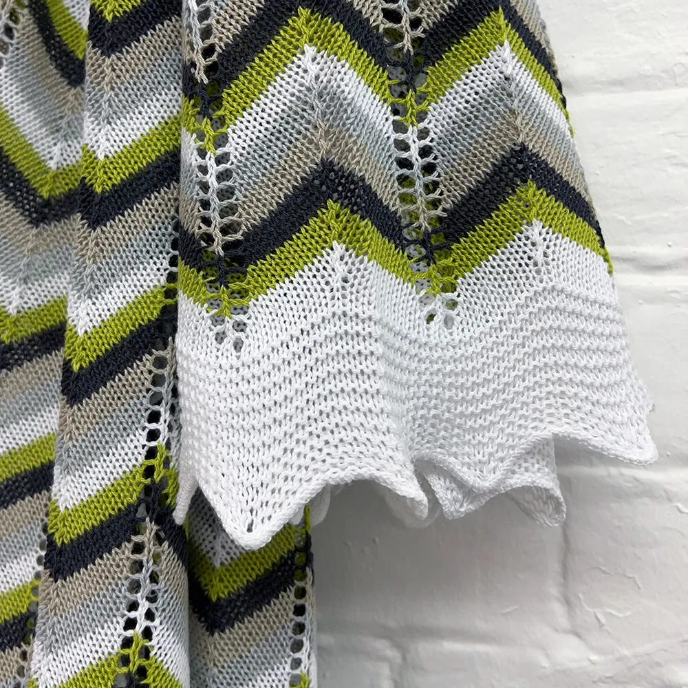 Multi-coloured Chevron Cotton Baby Shawl - Green