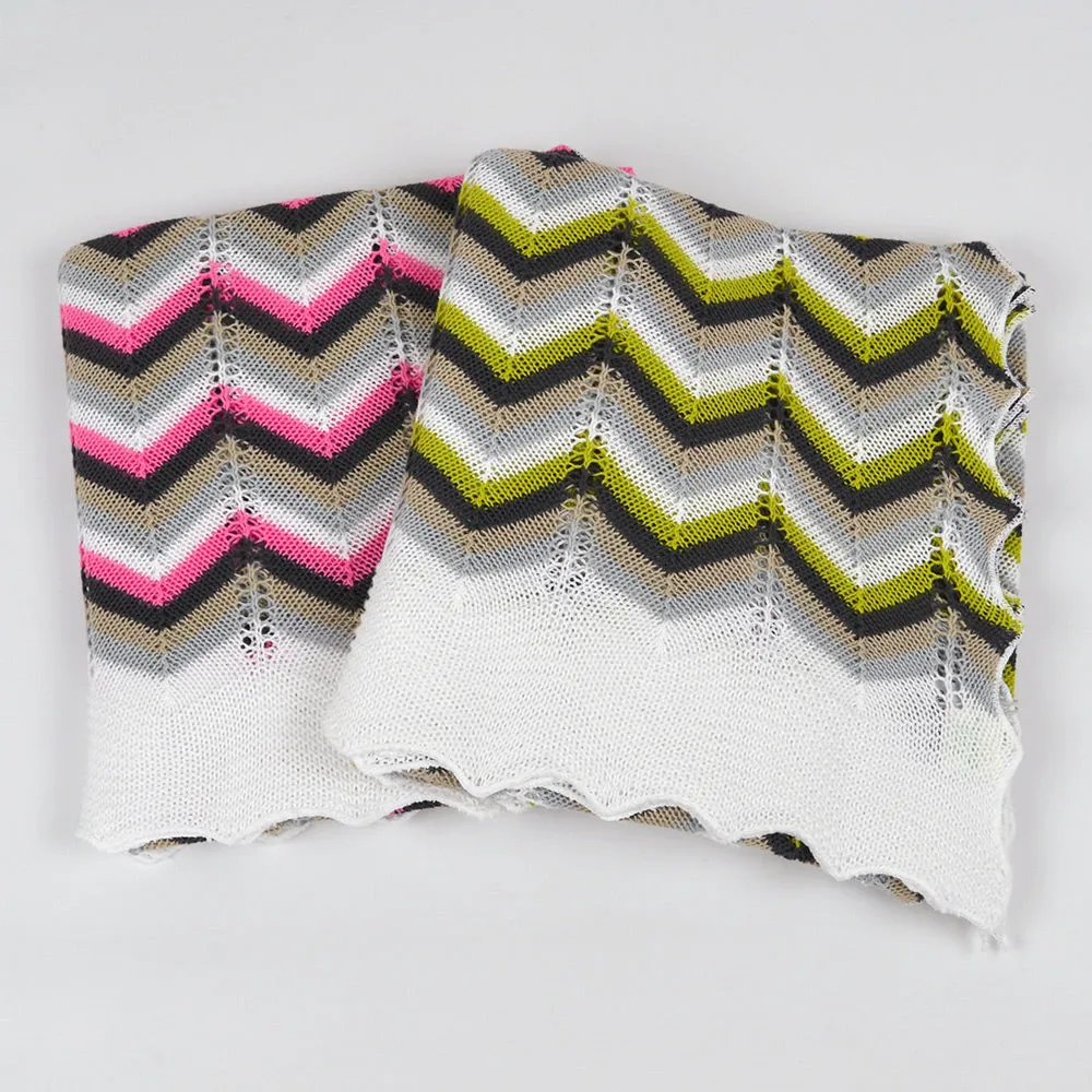 Multi-coloured Chevron Cotton Baby Shawl - Green