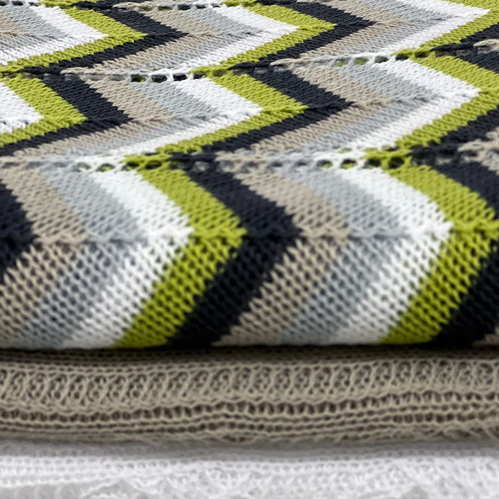 Multi-coloured Chevron Cotton Baby Shawl - Green