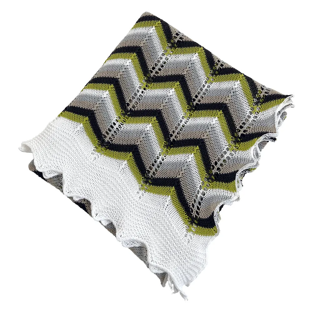 Multi-coloured Chevron Cotton Baby Shawl - Green