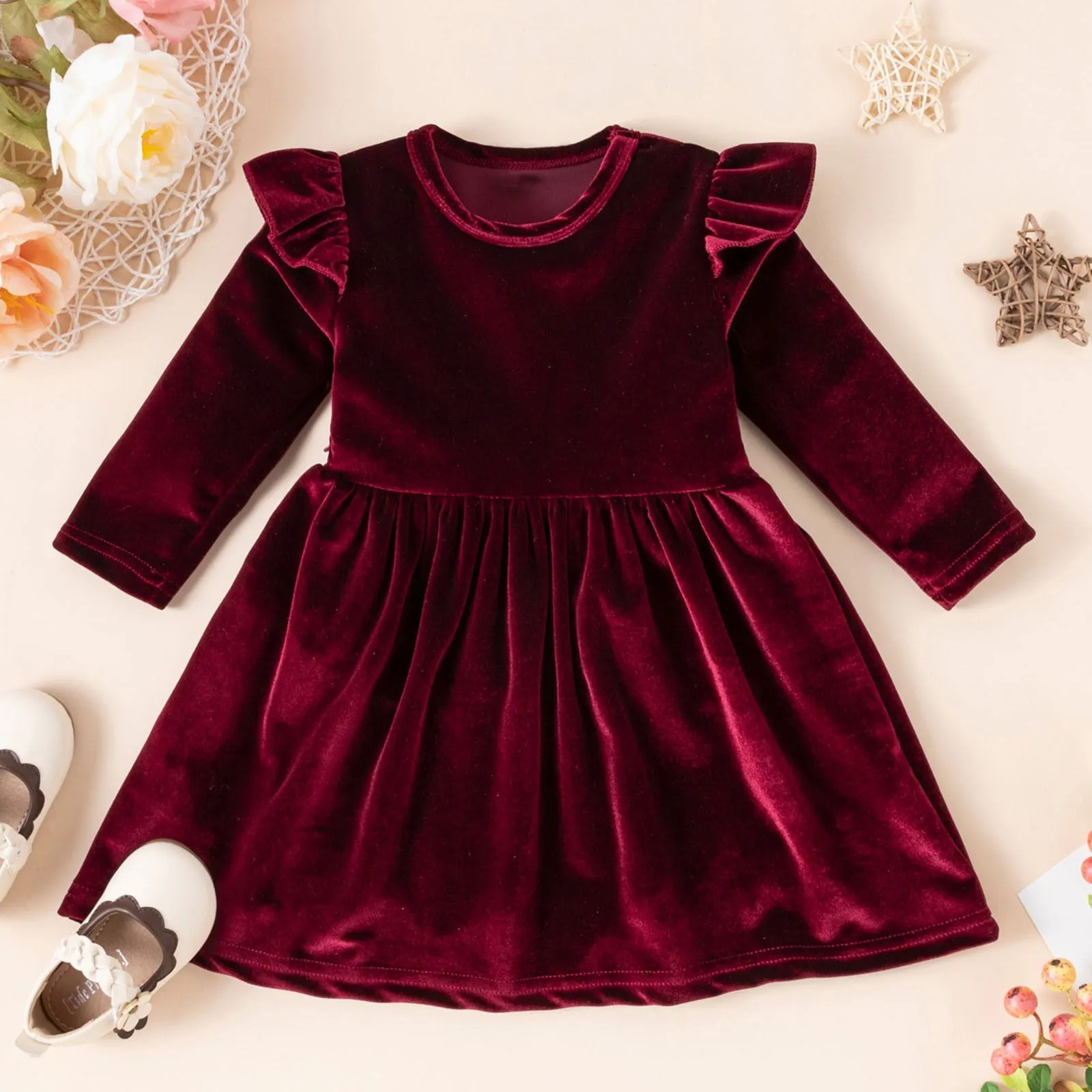 Nadia - Girls Velvet Dress , Long Sleeve |