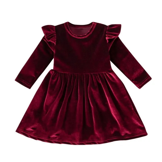 Nadia - Girls Velvet Dress , Long Sleeve |