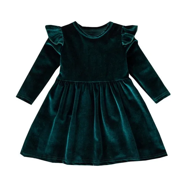 Nadia - Girls Velvet Dress , Long Sleeve |